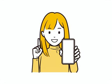 スマホを見せてポイントを示すニット女性 スマホ,スマートフォン,ニット,セーター,カジュアル,冬服,秋,ol,携帯電話,ポイントのイラスト素材