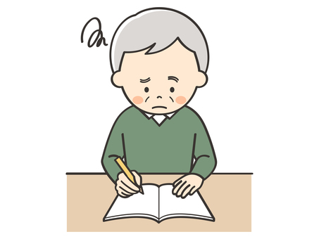 問題が解けないおじいさん おじいさん,おじいちゃん,お年寄り,勉強,学習,学び,学ぶ,悩む,困る,考えるのイラスト素材