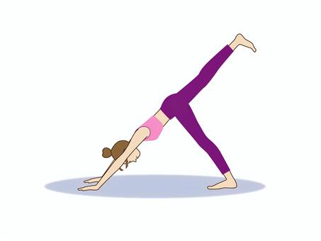 ヨガ＿ダウンドッグスプリット　ピンク ヨガ,ポーズ,ダウンドッグ,女性,ヨガウェア,趣味,カルチャーセンター,フィットネス,健康,ピンクのイラスト素材