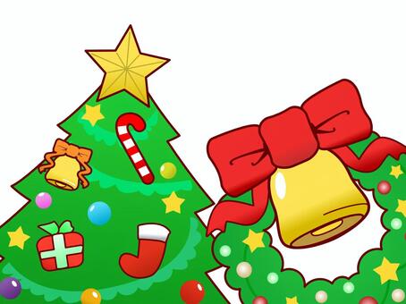 クリスマスツリー＆リース クリスマスキャンペーン,クリスマス会,行事,クリスマス,メリークリスマス,星,クリスマスツリー,クリスマスリース,ジングルベル,鈴のイラスト素材