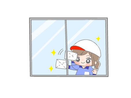 窓ふき　白組１ 手描き,女の子,茶髪,ツインテール,掃除,大掃除,窓ふき,水ぶき,雑巾,ジャージのイラスト素材