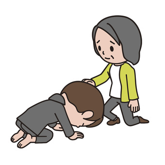 謝る人 許す,謝罪,贖罪,土下座,慰め,優しさ,いたわり,母親,親子,息子のイラスト素材