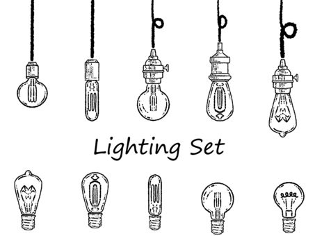 Hand-painted Lighting Fixture Pendant Light Set, JPG, PNG 和 AI Hand-painted Lighting Fixture Pendant Light Set, 吊灯, 灯泡, 插座, JPG, PNG 和 AI