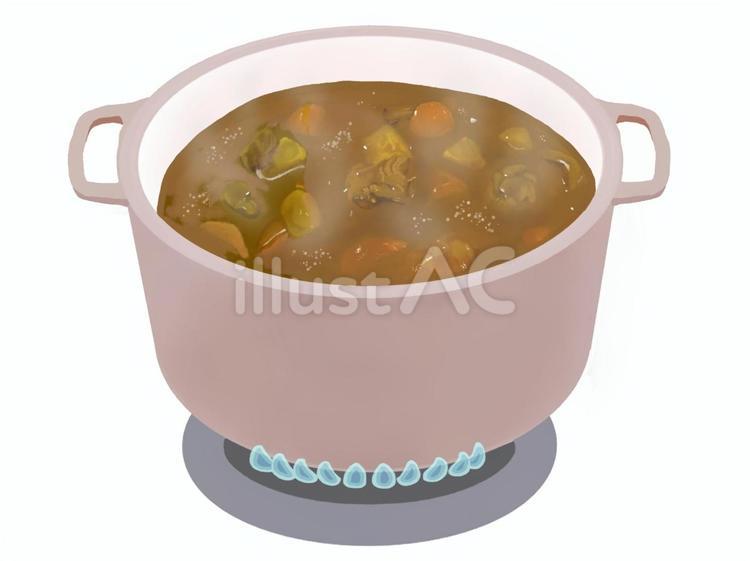 カレー（鍋）とろ火2 食べ物,食事,カレーのイラスト素材