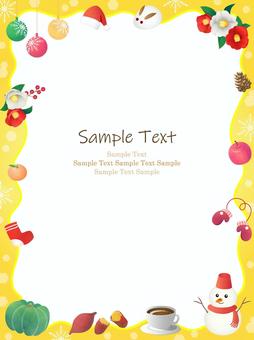 冬のフレーム、背景06 冬のフレーム、背景06 冬,背景,フレーム,水彩,手描き,椿,雪だるま,コーヒー,花,雪のイラスト素材