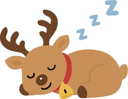 すやすや眠るトナカイ トナカイ,睡眠,クリスマス,冬,休息,夢,夜,寝顔,ベル,角のイラスト素材