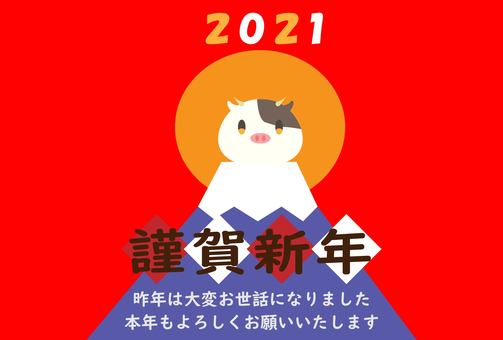 2021 Cute cow New Year's card with text, new year's card, cattle, 2021 years, JPG, PNG and AI