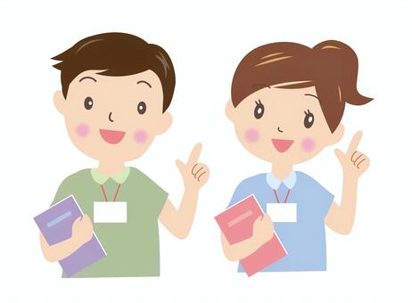 看護介護スタッフの男女の笑顔 看護,介護,スタッフ,男性,女性,案内,笑顔,相談,施設,安心のイラスト素材
