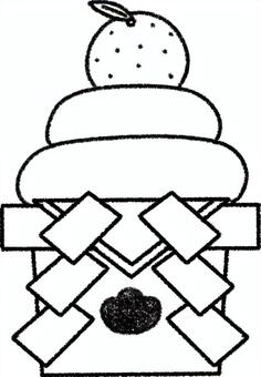 普通の鏡餅の線画 クレヨン調,線画,塗り絵,正月,鏡餅,正月飾り,みかん,餅のイラスト素材