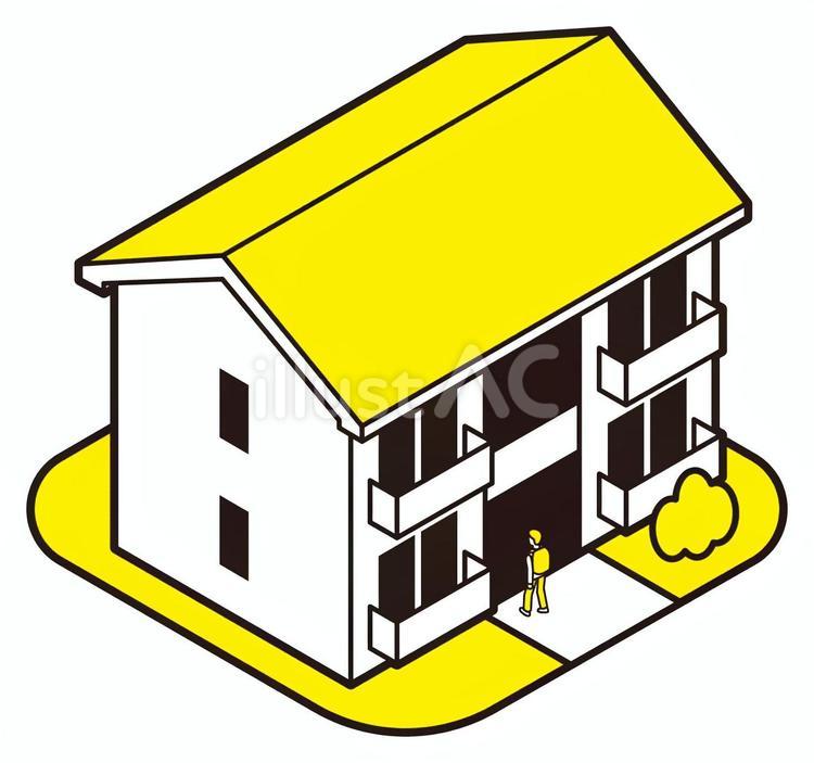 二階建ての小さなアパート2色（YK） アパート,集合住宅,ワンルームのイラスト素材