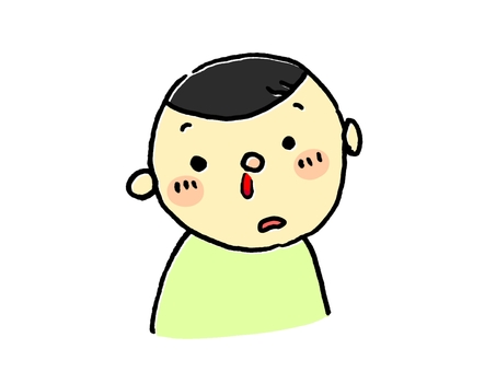 鼻血が垂れる男の子 鼻血,出血,男の子,男性,人,児童,怪我,体調,血,手書き風のイラスト素材
