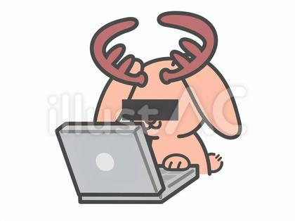 パソコンする匿名ジャッカロープ(茶)