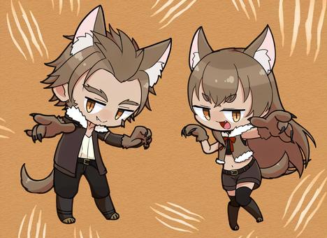 狼仮装の男女 人物,男性,女性,かわいい,キャラクター,狼,仮装,モンスター,男,女のイラスト素材