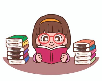 本を読む女の子　イラスト 手描き,読書,本,読む,女の子,小説,学ぶ,知識,図書館,図書室のイラスト素材