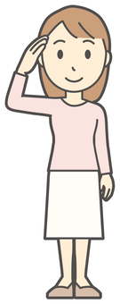  ロングヘア女性-237-全身 挨拶,女性,女の子,人物,かわいい,表情,敬礼,ポーズ,お礼,ありがとうのイラスト素材