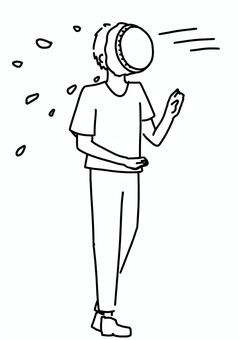 パイを顔に全身男性　線画 パイ投げ,男性,全身,ドッキリ,線画のイラスト素材