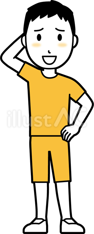  半袖男性（黄）-237-全身 照れる,男性,半袖のイラスト素材