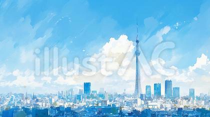 水彩タッチの東京の風景