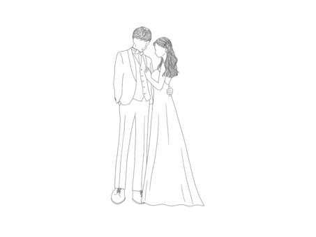 婚紗A字裙線描, 婚禮, 結婚, 一對, JPG 和 PNG