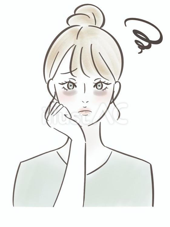 クマができた女性　イラスト　茶グマ 若い,美容,女性のイラスト素材