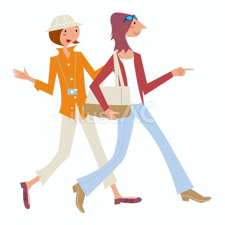 気の置けない友人と旅へ 女性,二人,旅行のイラスト素材