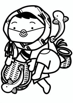 どじょうすくい-1c どじょうすくい,安来節,踊り,島根,どじょう,ほっかむり,ざる,カゴ,びく,はっぴのイラスト素材