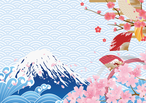 Japanese-style background material with cherry blossoms and Mt. Fuji, JPG Japanese-style background material with cherry blossoms and Mt. Fuji, spring, cherry blossoms, petal, JPG