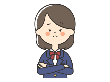 困った表情の女子学生 困る,不安,悩む,考える,心配,疑問,わからない,女の子,高校生,女子高校生のイラスト素材