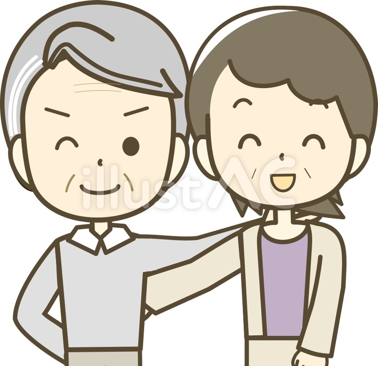 高齢者のペア　肩を組んだ 肩を組む,ペア,男女のイラスト素材