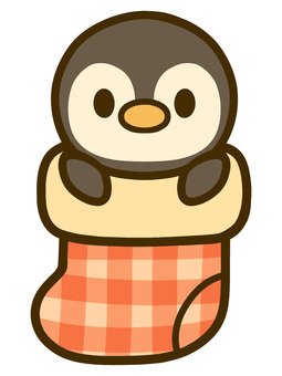 クリスマス靴下　ペンギンのぬいぐるみ ぺんぎん,ぬいぐるみ,プレゼント,靴下,クリスマス,１２月,冬,イベント,手書き,手描きのイラスト素材