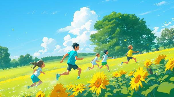 夏空の下のかけっこ 夏空の下のかけっこ 風景,自然,夏のイラスト素材