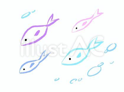 線だけの色とりどりの魚たちと泡
