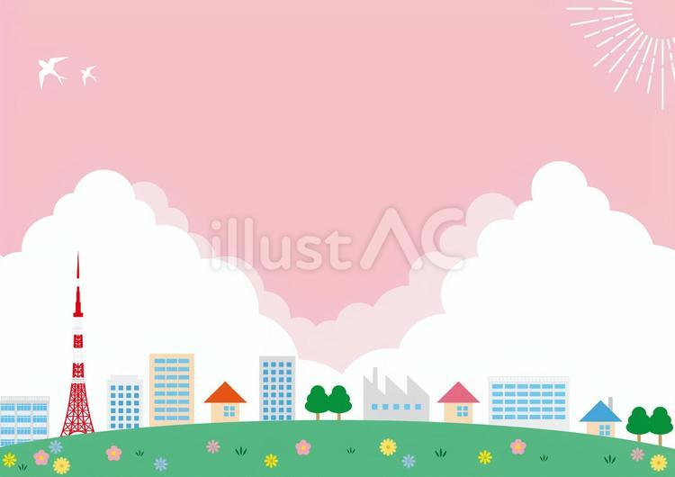 可愛い街の風景 街,家,ビルのイラスト素材