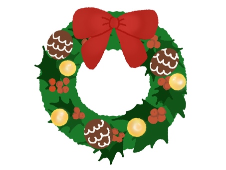 クリスマスリース　松ぼっくり クリスマスリース,リース,クリスマス,デコレーション,冬,12月,リボン,松ぼっくり,ヒイラギ,鈴のイラスト素材