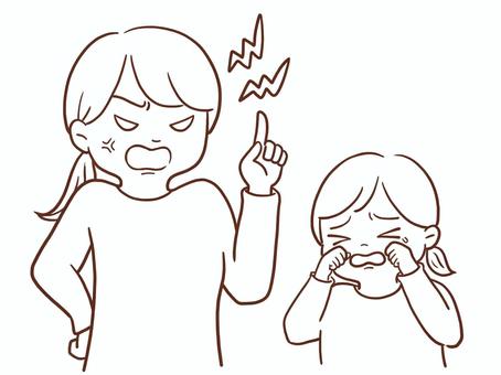 叱る(母・娘色なし) 女性,ママ,お母さん,母親,女の子,子供,幼稚園児,小学生,娘,叱るのイラスト素材