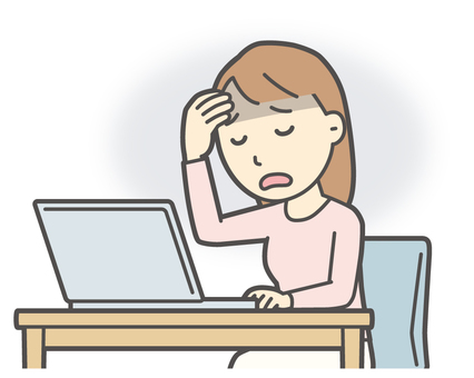  ロングヘア女性-013-バスト パソコン,落ち込む,女性,女の子,人物,かわいい,心配,悩む,困る,ストレスのイラスト素材