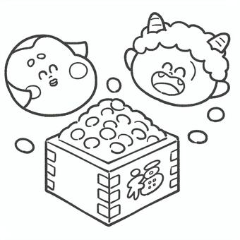 節分の白黒手描きイラスト1 節分,白黒,手描き,豆まき,鬼,豆,かわいい,挿絵,2月,イベントのイラスト素材