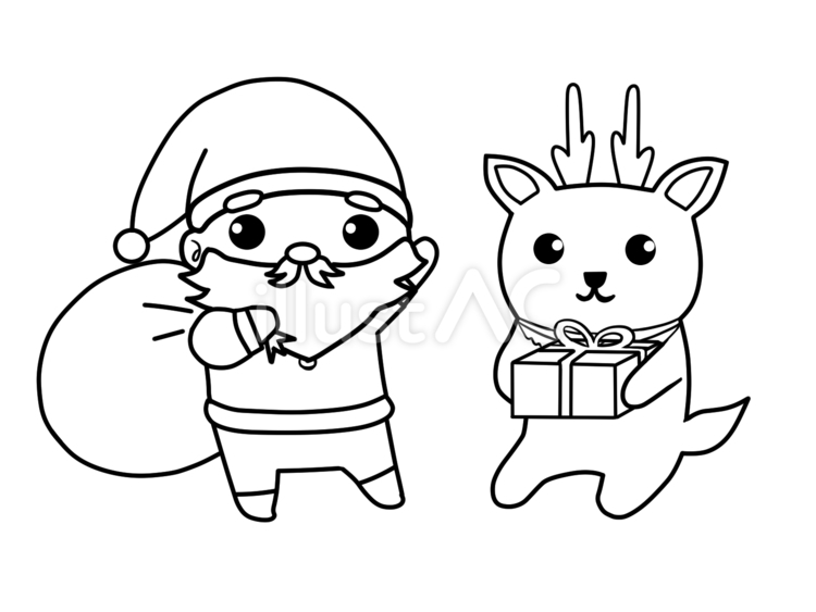 サンタとトナカイ（モノクロ・塗り絵） 人,サンタクロース,動物のイラスト素材