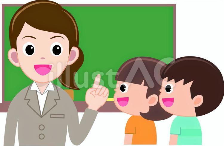 子供たちと話している女性と子供たち 学校,授業,教室のイラスト素材