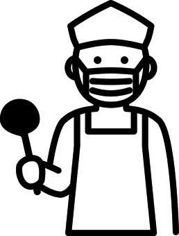 ピクトグラムの黒の給食当番です。 ピクトグラム,給食当番,シンプル,配膳,学校,エプロン,マスク,食事,準備,片付けのイラスト素材