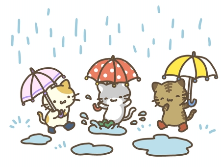 猫さんたちと雨の日散歩 猫さんたちと雨の日散歩 猫,友達,仲間のイラスト素材
