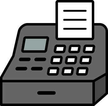 濃グレーの会計レジです。 会計,レジ,シンプル,モニター,精算,支払い,レジ打ち,画面,操作,機器のイラスト素材