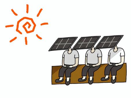 ソーラーパネル三兄弟 ソーラーパネル,パネル,太陽光,発電,太陽光発電,擬人化,人,太陽,日差し,並ぶのイラスト素材