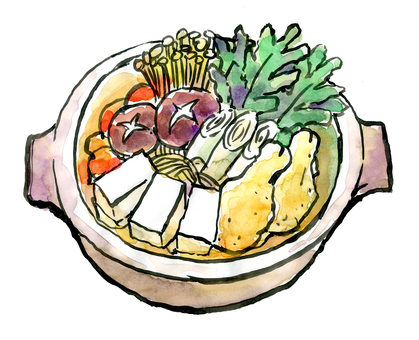 寄せ鍋　水彩画 鍋物,寄せ鍋,冬,日本料理,料理,タラ,ねぎ,土鍋,居酒屋,飲み会のイラスト素材