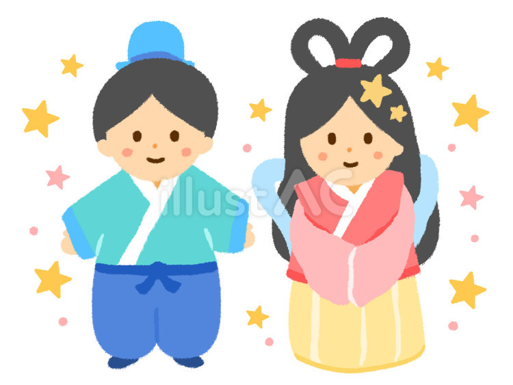 七夕の織り姫と彦星と綺麗な星空 七夕,織り姫,彦星のイラスト素材