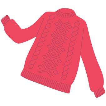 縄編みニットの手編みのセーター赤 セーター,ニット,手編み,編み物,縄編み,模様編み,赤,アラン模様,毛糸,ウールのイラスト素材