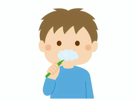 歯磨き_泡まみれ こども,歯磨き,ハミガキ,持ち方,パームグリップ,磨き方,歯ブラシ,男の子,男児,園児のイラスト素材