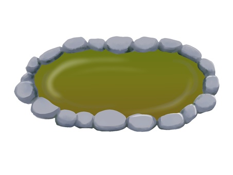 濁った池（主線なし） 池,濁り,手描き,和風,庭園,石,シンプル,背景透過,カラーイラスト,汚れのイラスト素材