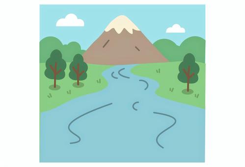 山麓から流れる清流の風景 川,山,自然,清流,森林,風景,水,青空,背景,田舎のイラスト素材