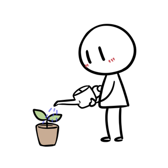 水やりする棒人間のイラスト 植物,育成,育てる,成長,芽吹き,水やり,棒人間,シンプル,お世話のイラスト素材